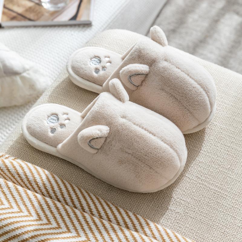 New Cute Cartoon Fabric Plush Cotton Slippers Winter Non-slip Couple Home Warm Home Indoor Cotton Shoes