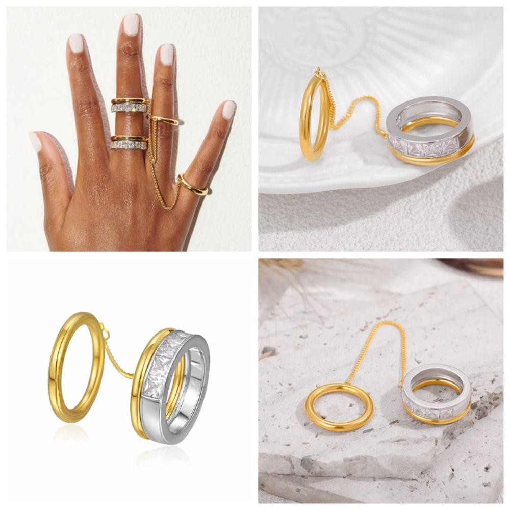 Double Layer Tassel Link Ring Gold Plated Stackable Finger Ring Elegant Chain Ring  Women Girls