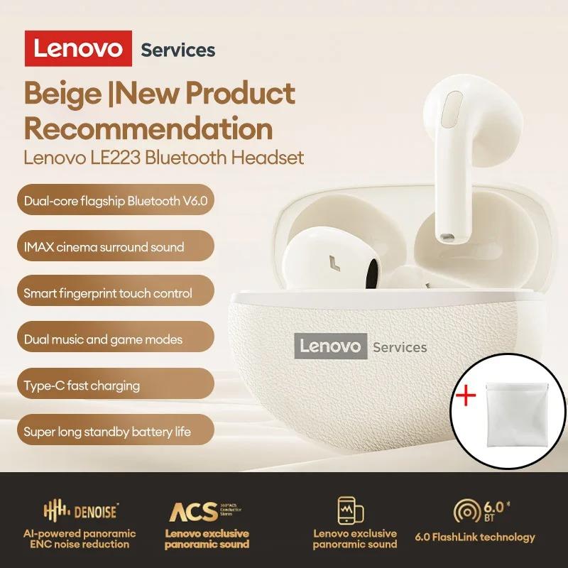 Original Lenovo LE223 Gaming Wireless Bluetooth 6.0 Headphones HiFi Stereo Sound Earbuds 30H Battery Life Waterproof Sport Earphones