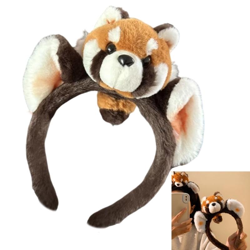 Lovely Stuffed Raccoon Headband for Women Face Washing Birthday Party Gathering Headpiece School Event Hair Accessory