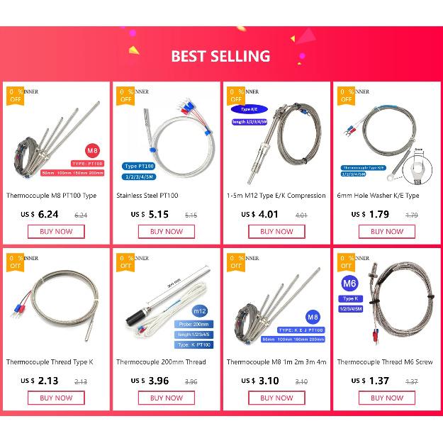 6mm Hole Washer K/E Type Thermocouple Temperature Sensor Probe 1/2/3/4/5M Cable For Industrial Temperature Controller