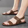 Men Slippers Handmade Simple Flats Summer Roman Sandals Retro Brown Leather Beach Shoes Plus Size