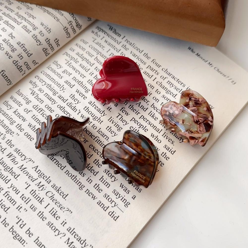 Side Clip Mini Hair Claw Acetic Acid Hair Grab Clip Retro Love Heart Hair Claw  Daily