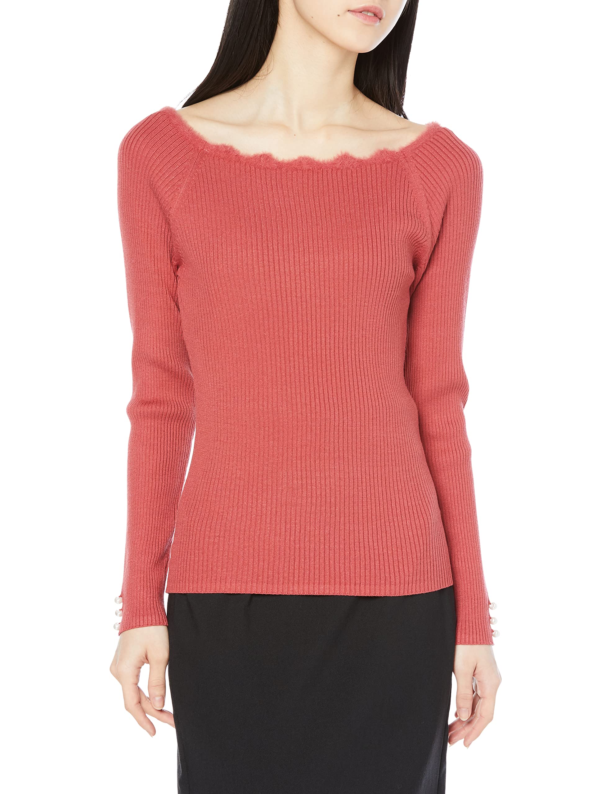 

Jill by Jill Stuart Women s Feather Edge Skala Rib Knit Sweater, Red, FR