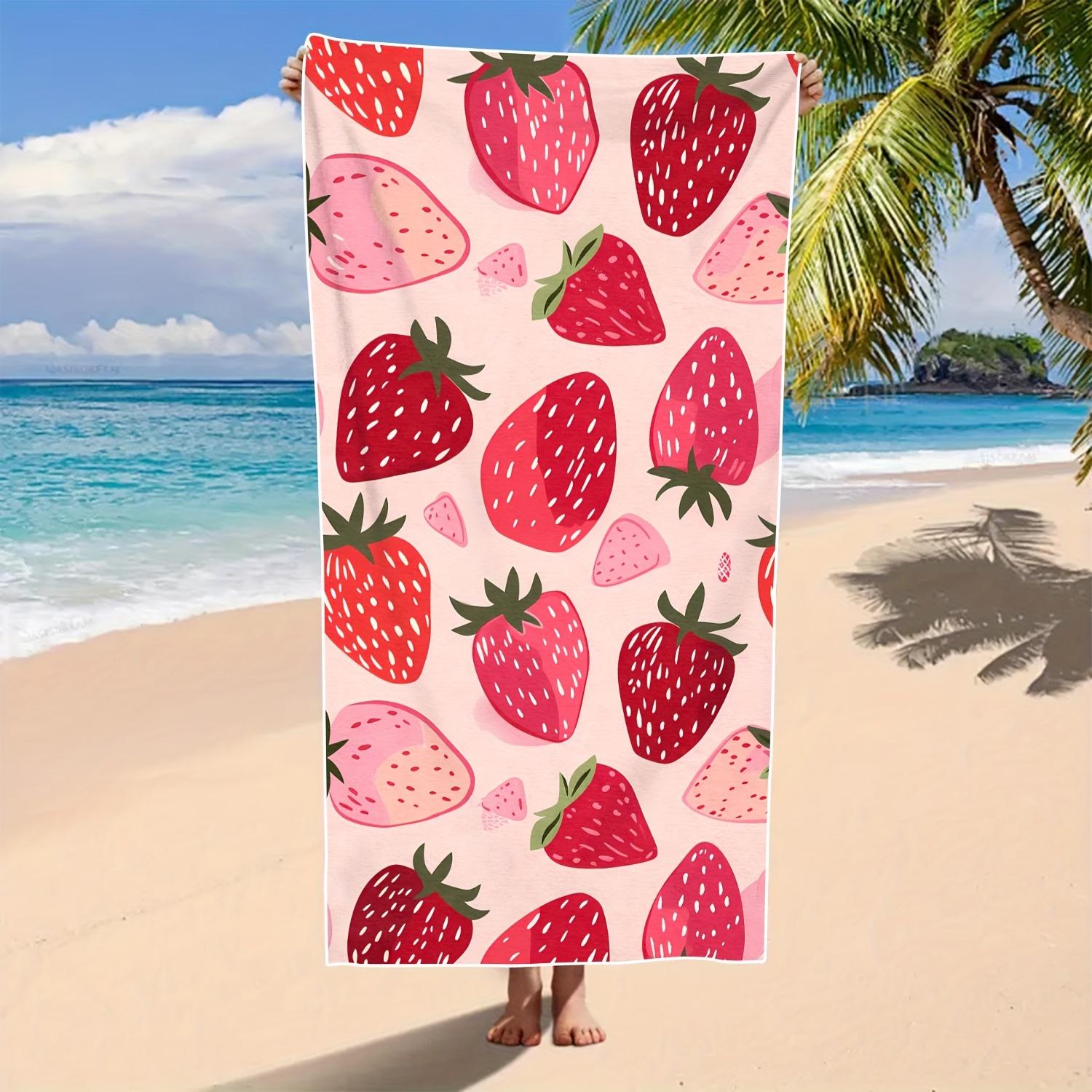 

1pc Cute Pink Strawberry Fruit Print Beach Towel Quick Dry Microfiber Sand Free Absorbent for Pool Travel Washable W30*H60(CM)