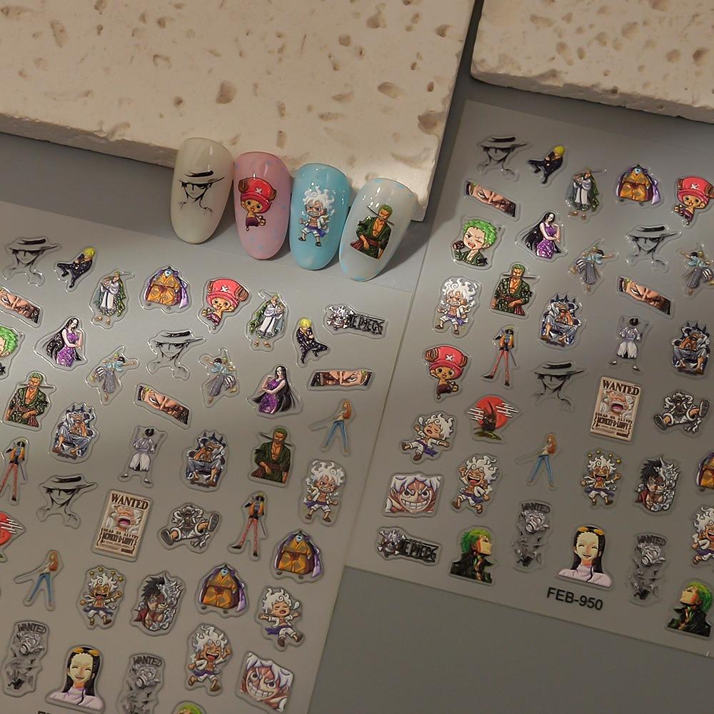1PCS Anime One Piece Naruto Nail Stickers Nail Art Accessories Cartoon Luffy Uzumaki Naruto 5D Stickers Nail Parts