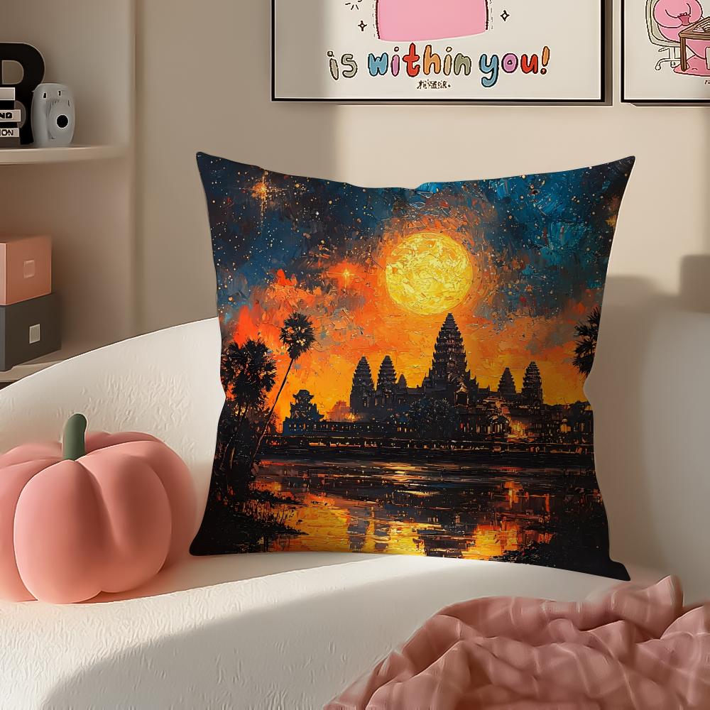 Historic Cultural Site AAngkor Cushion Cover Pillowcase Short Plush Invisible zipper Room Sofa Cushion Cover