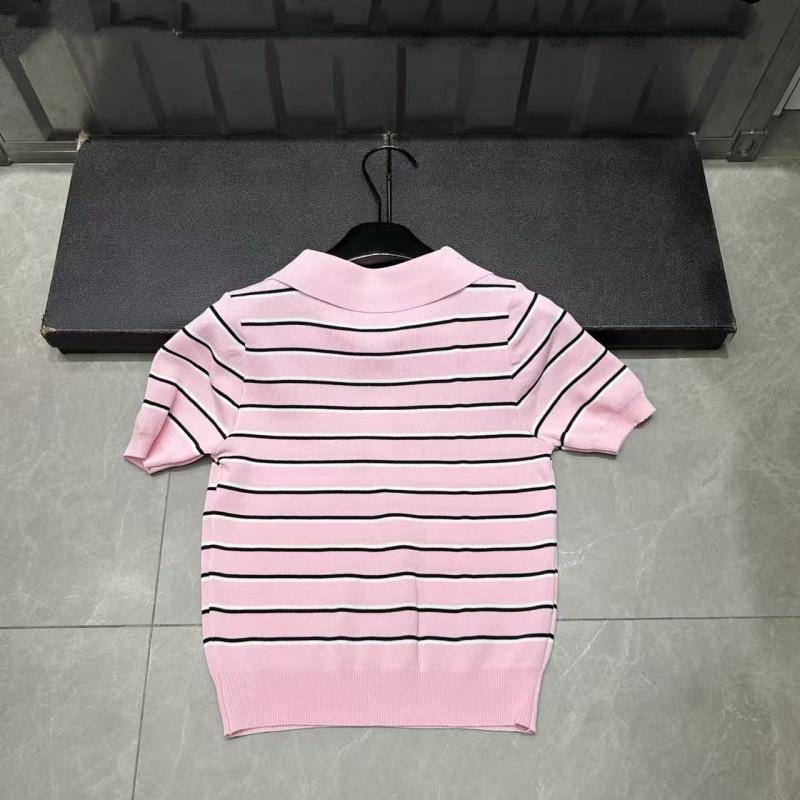 European Style Slimming Knit Polo - 26 New Spring/Summer Stripe Lapel Short Sleeve Top