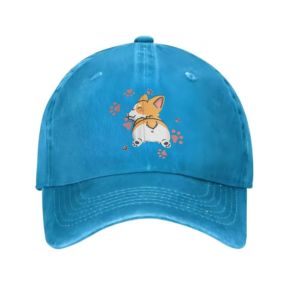 Corgi Butt Pink Paw Print Baseball Cap Unisex Cotton Adjustable Casual Streetwear Outdoor Hat