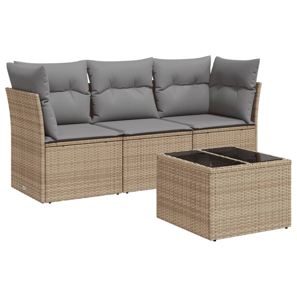 Vidaxl 4-Cz. Garden Furniture Set With Cushions, Beige, Poly Rattan