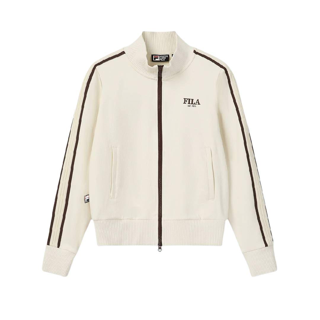 FILA Original Classic Striped Stand Collar Zip Knit Long Sleeve Jacket Women jackets F11W619508F-IV S