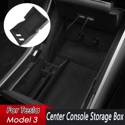 Neue zentrale Kontroll-Aufbewahrungsbox für Tesla Model 3 2017 2018 Beflockte Armlehnenbox Aufbewahrungsbox Innenzubehör