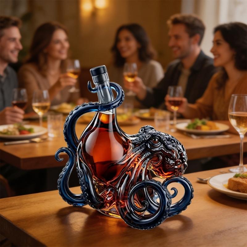 Creative Glass Octopuses Whiskeys Decanter Liquor Dispenser with Secure Suction Base For Home Club And Party Serving