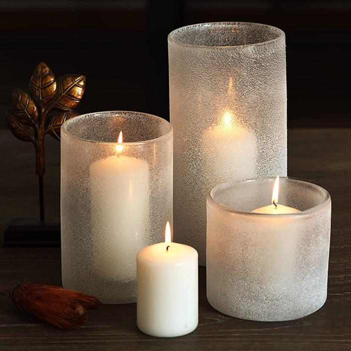 Glass Candle Holder Frosted Cylinder Vases for Centerpieces Floating Candle Holder