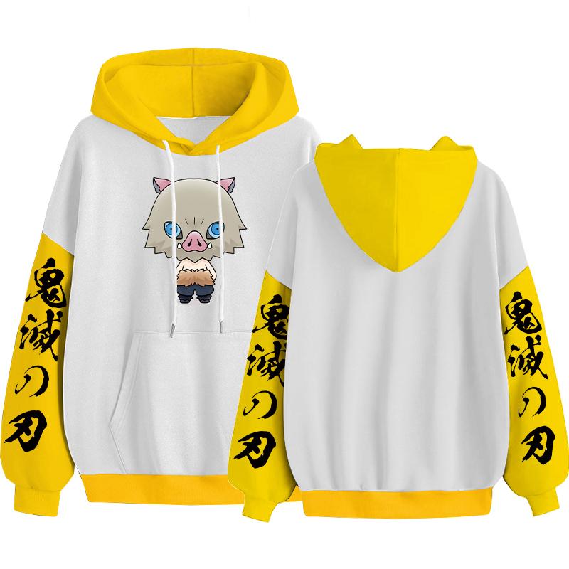 Anime Demon Slayer Hashibira Inosuke Hanorace unisex cu fermoar Kawaii Desene animate imprimate Topuri cu glugă Femei Bărbați Casual Jachetă caldă cu fermoar