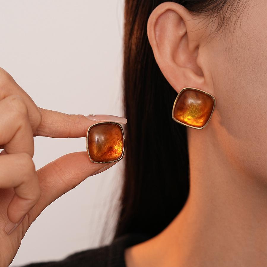 Iridescent Resin Geometric Sterling Silver Earrings for Women - Vintage, Minimalist, High-End Style