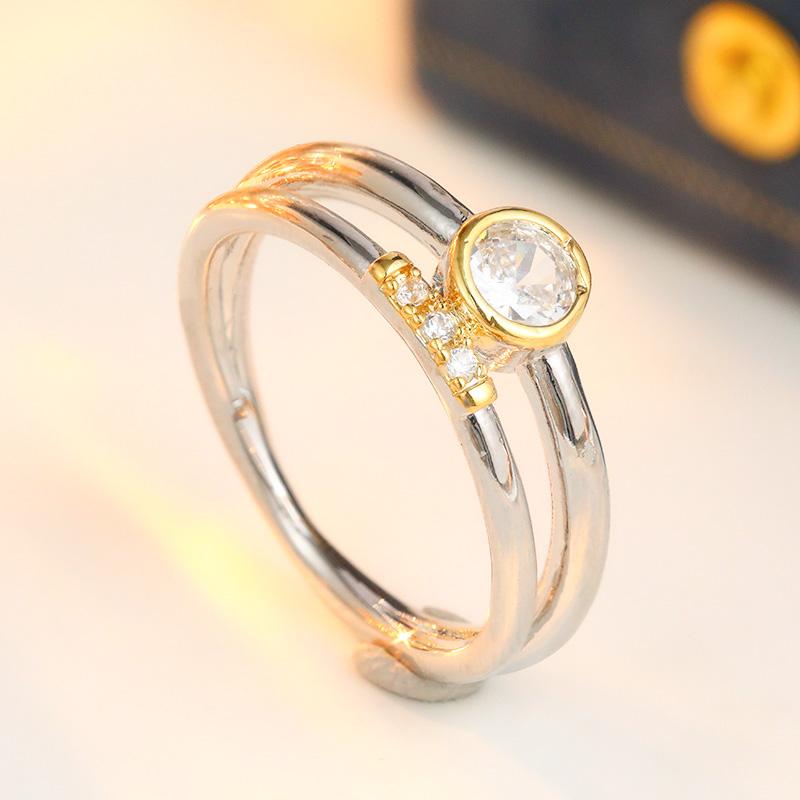 Vintage Inlaid White CZ Women's Ring Creativity Two Color Geometry Daily Wear Party Jewelry Anniversary Gift