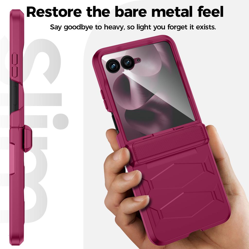 For Motorola Razr Ultra 2025 / Razr Ultra 2026 Case with Hinge Protection, Built-in Screen Protector Shockproof All-Inclusive Phone Cover-Rose Red