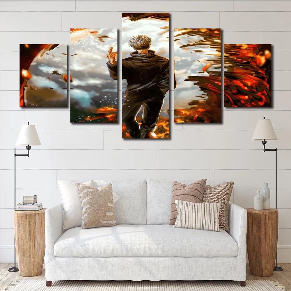 

Art Modular Picture 5 Pieces Japanese Anime Jujutsu Kaisen Canvas Painting Home Decor Bedside Background Print Wall Poster Frame 20x35 20x45 20x55cm