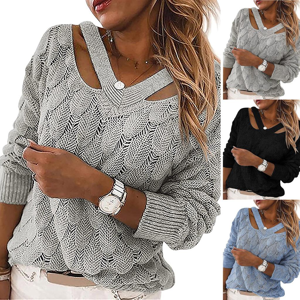 Casual Solid Hollowed Out V Neck Tops(3 colors)