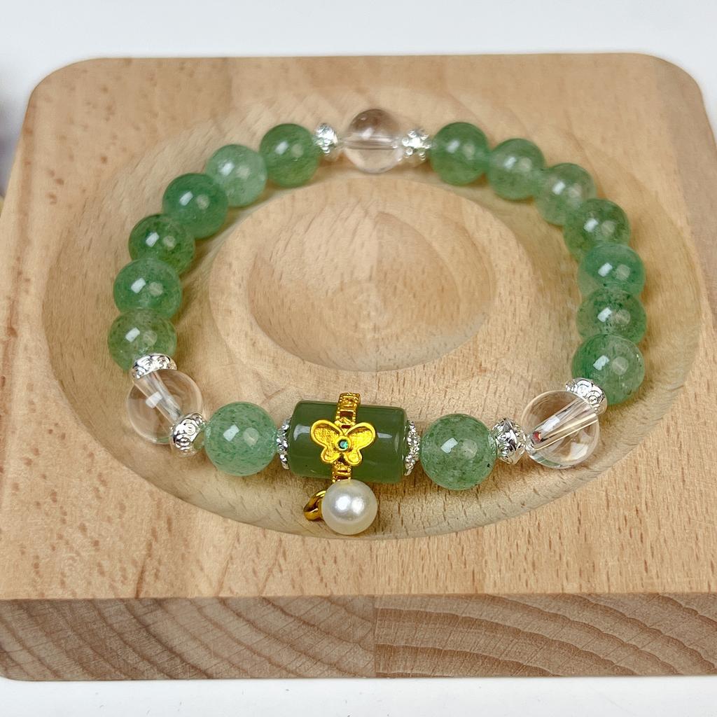 Natural Crystal Green Strawberry Crystal Bracelet Bangles Women Fashion Jewelry Accessories Gift