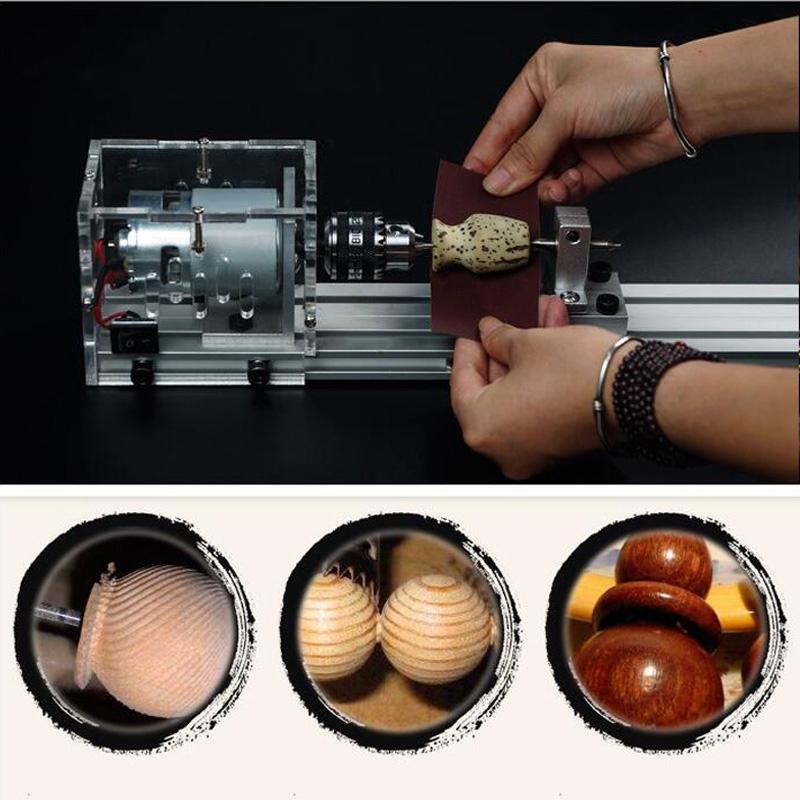 80W 24V Woodworking Buddha Pearl Grinding Polishing Beads Wood lathe Drill Tool Mini DIY lathe machine tools