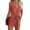 Women's Solid Color V-Neck Bow Jumpsuit - Summer 2025 Casual Capris