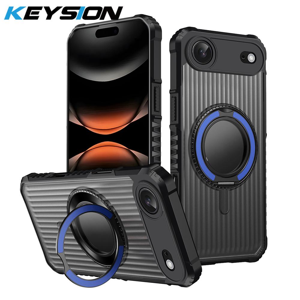 KEYSION Étui avec support anneau rotatif à 360° pour MagSafe pour iPhone 17 Pro Max 17 Air Mat Transparent Magnétique Antichoc Housse de téléphone