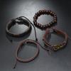 Hip Hop Trend Wood Bead Bracelet PU Leather Eagle Alloy DIY Bracelet 4-piece Set Hand-woven Multi-layer Leather Bracelet