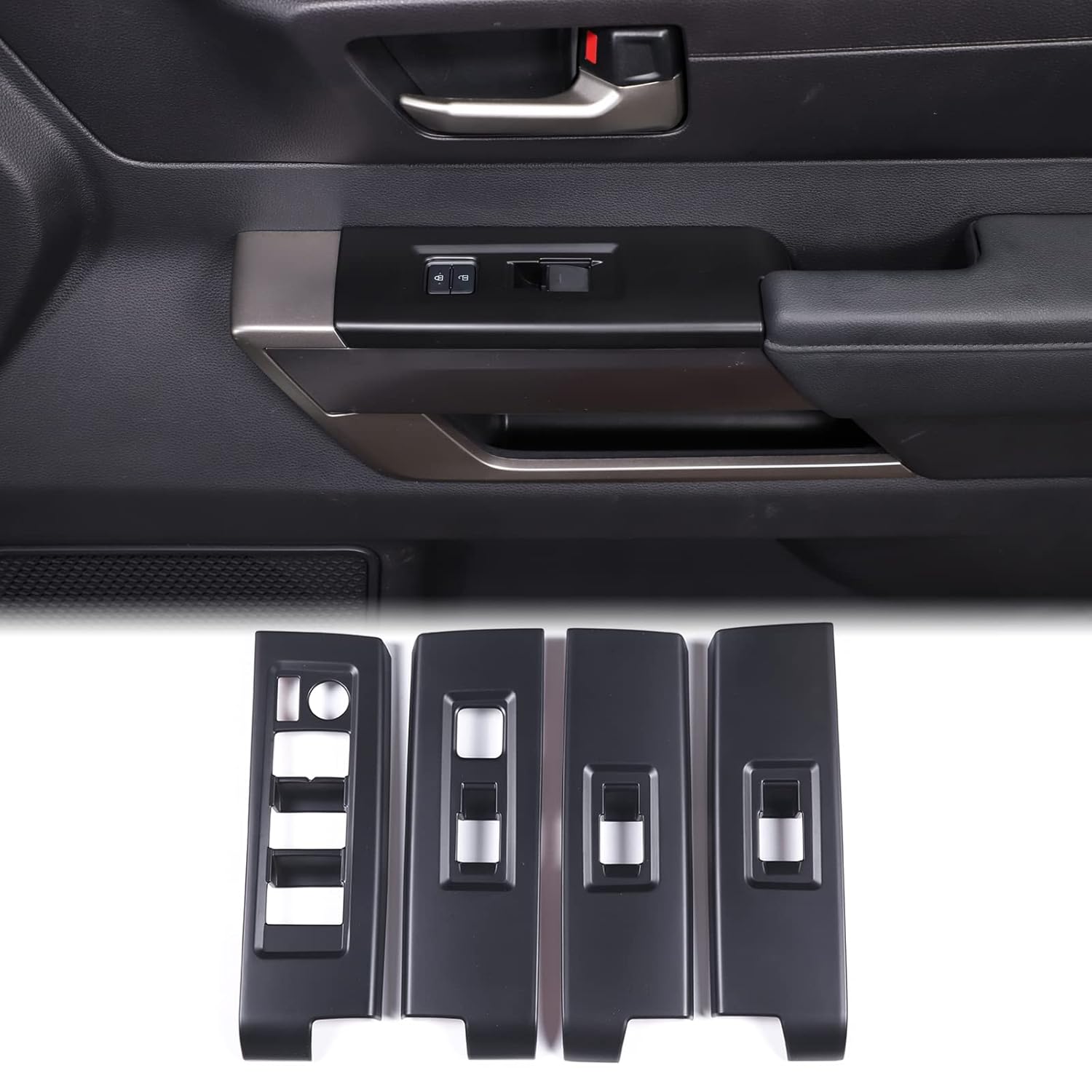 

Aunginsy Car Door Window Glass Lift Button Panel Trim Cover Compatible with Toyota Tundra/Sequoia 2022-2025 Car Front and Rear Doors Armrest Window Matte Black(B)