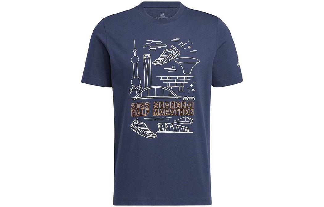 Adidas T Shirts Men s Dark Blue Crew Neck Moderate Straight Fit HJ9883 L