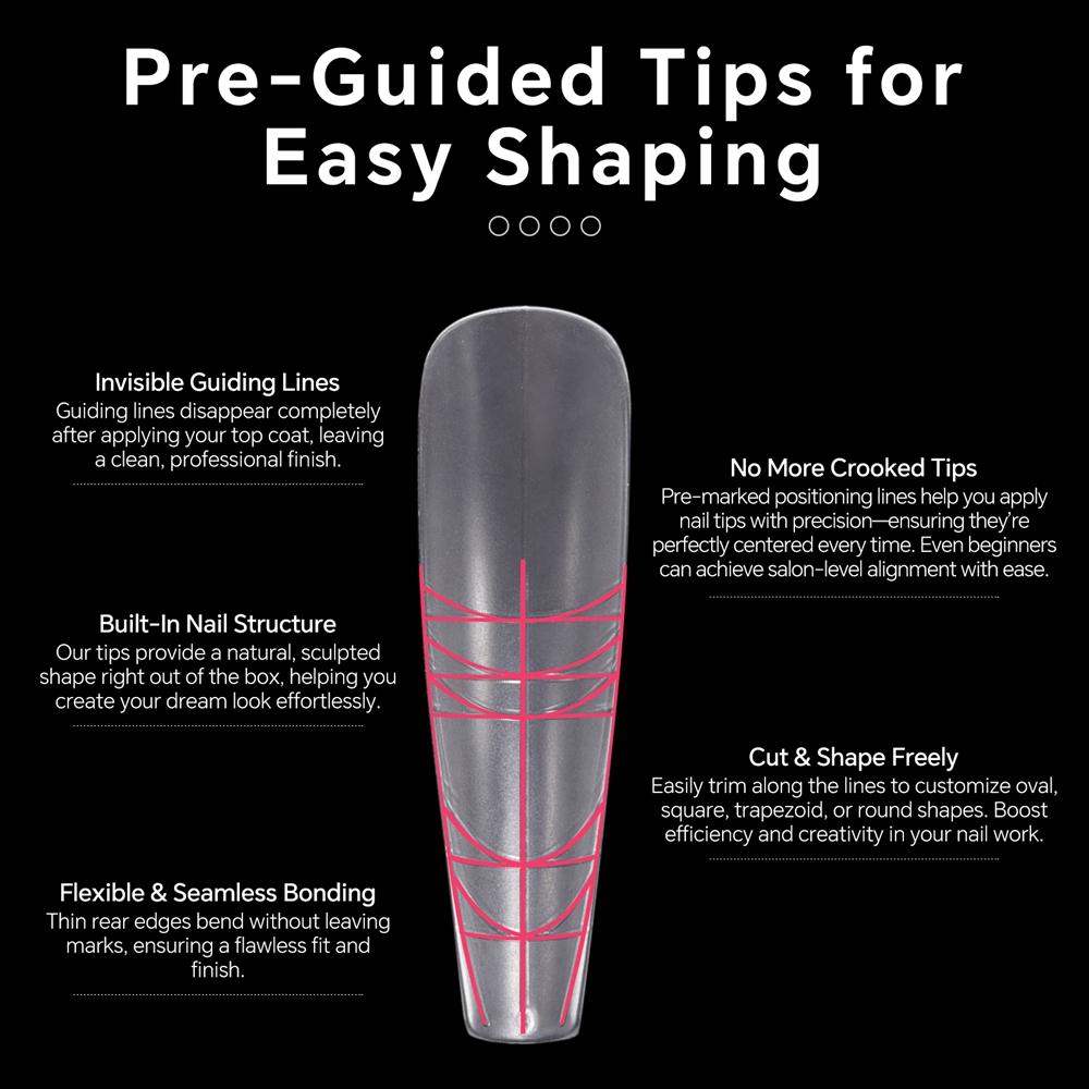 240 BUC Tips de Unghii cu Linii Auxiliare Mat Transparent Ghid pentru Unghii False Tips de Unghii False Acoperire Completă Coffin/Pătrat/Rotund/Oval