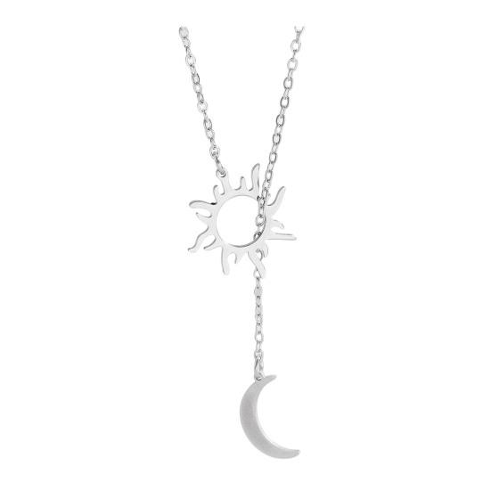 Sun And Moon Necklace for Women Plated Y Necklace Stainless Steel Hypoallergenic