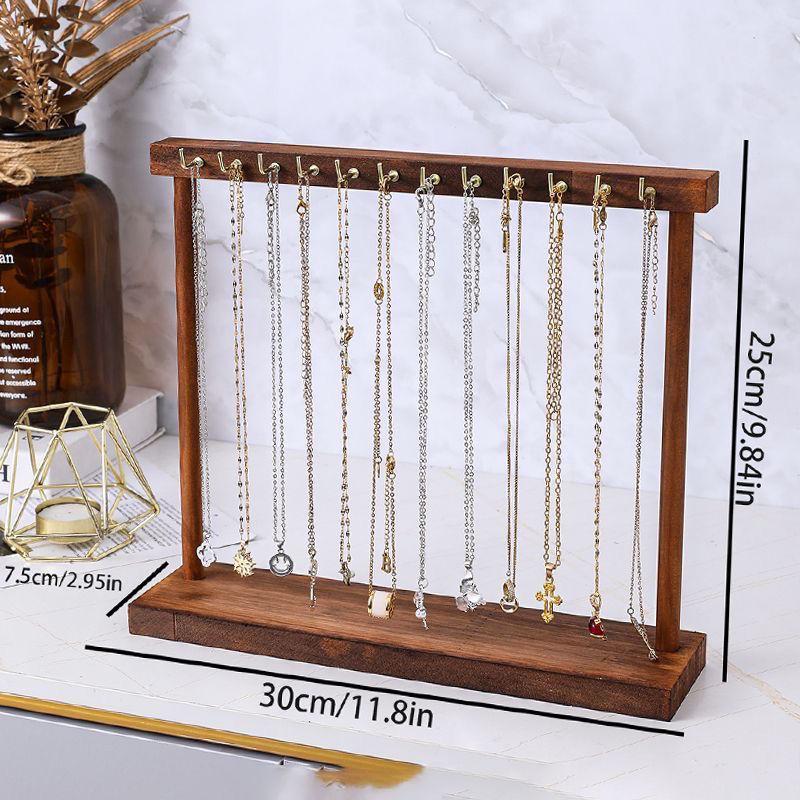 Walnut Solid Wood Necklace & Bracelet Display Stand for Jewelry & Sweater Storage