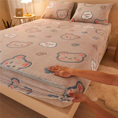 Milchsamt verdicken Spannbettlaken für Bett Fleece elastische Matratzenbezug Plüsch Tagesdecke Winter warme Bettwäsche Bettdecke(Keine Kissenbezüge)