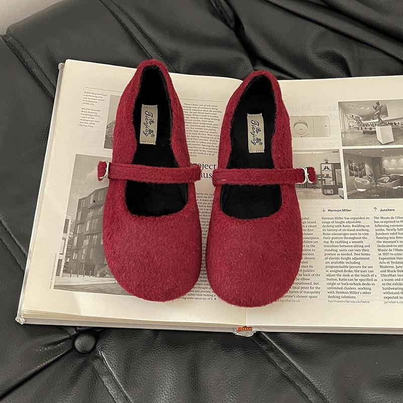 Gentle square head bag head single shoes with fairy style grandma shoes autumn and winter retro style solid color Mary Jane shoes cotton shoes