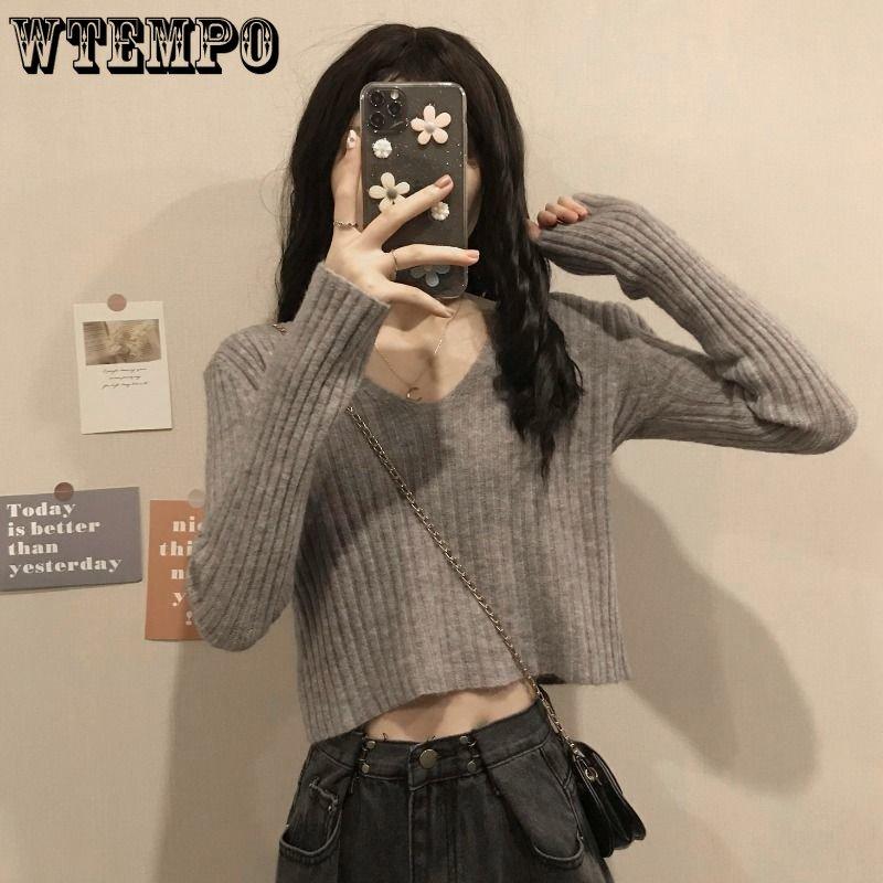 

Вязаный свитер с v-образным вырезом, женский осенне-зимний джемпер, короткий топ, однотонный, мягкий, удобный вязаный пуловер