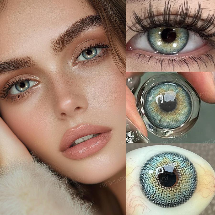FreshLady 1 Çift 2 Adet 14.20mm Yıllık Renkli Kontakt Lens, Günlük Kullanım ve Göz Makyajı İçin Yumuşak Rahat, Kahverengi/Mavi/Mor/Yeşil