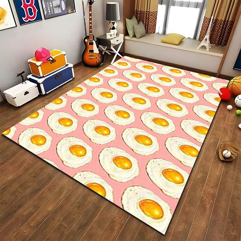 Cute Fried Egg Pattern Carpet with Pink Background for Home Decor Suitable for Use As an Anti-slip for Living Room Bedroom Sofas