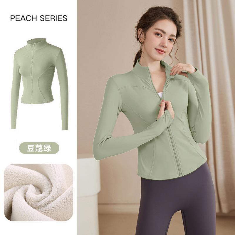 Stand-up collar velvet thickened yoga jacket women's spring outdoor running sports fitness long-sleeved zipper cycling top