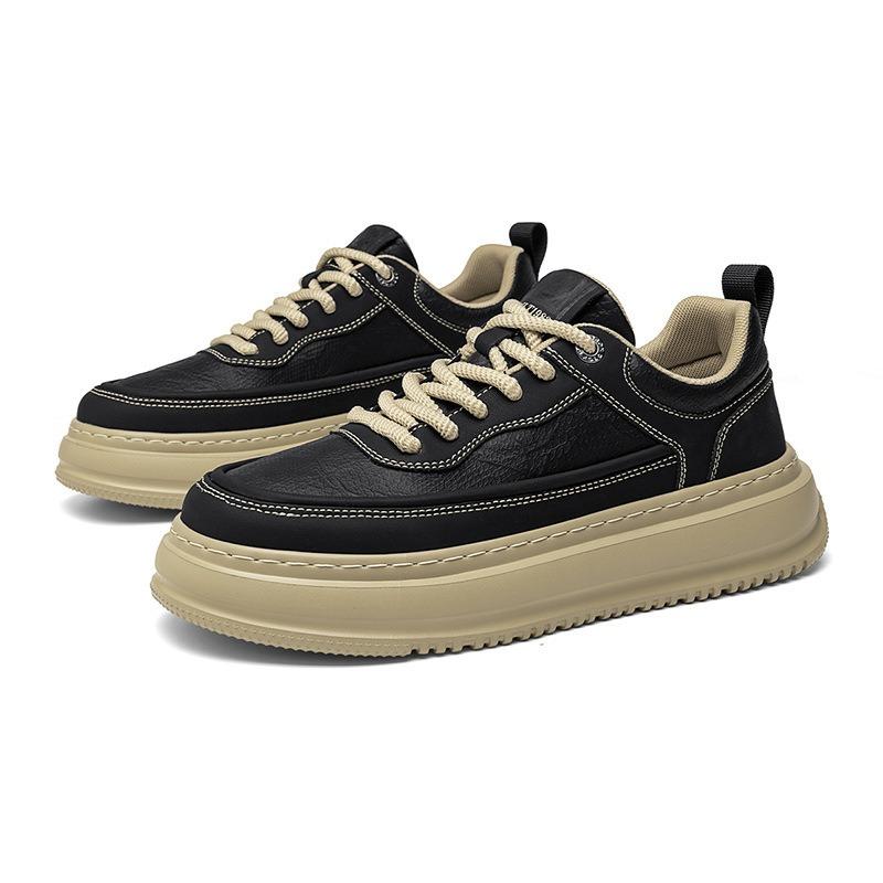 2 modische grüne Herren-Freizeitschuhe trendige dicke Sohle runde Spitze Lederschuhe Herren Frühling und Herbst niedrig