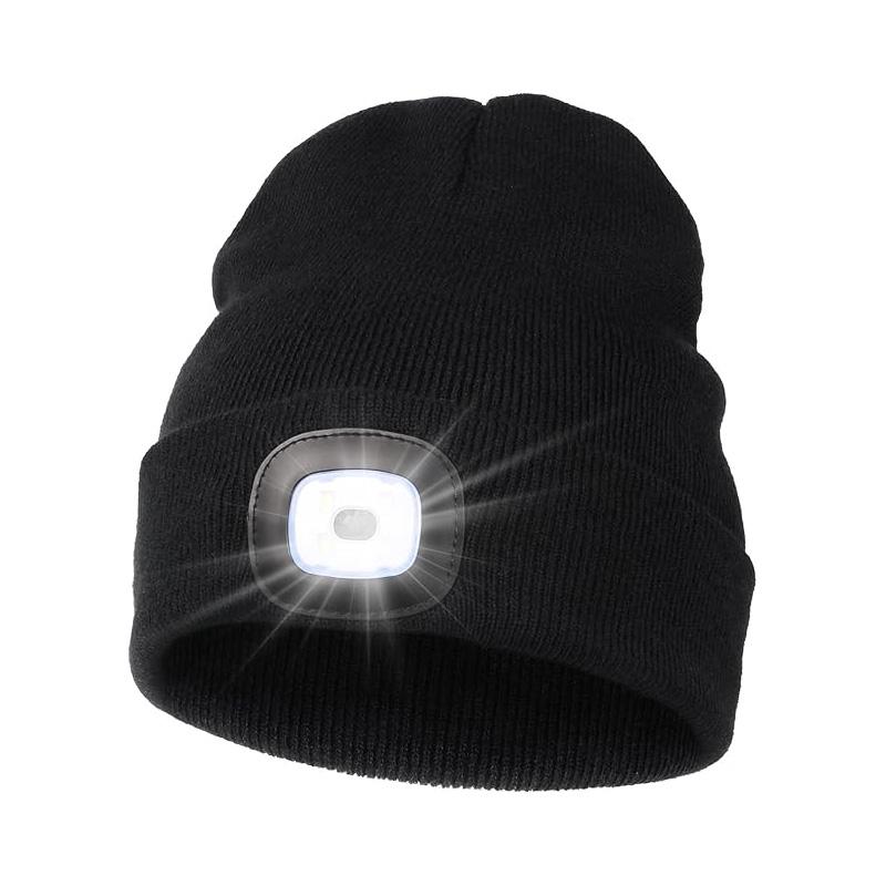 Rechargeable LED Beanie Hat With Light Unisex Warm Winter Knitted Cap Headlamp Night Lighted Flashlight For Outdoor Activities
