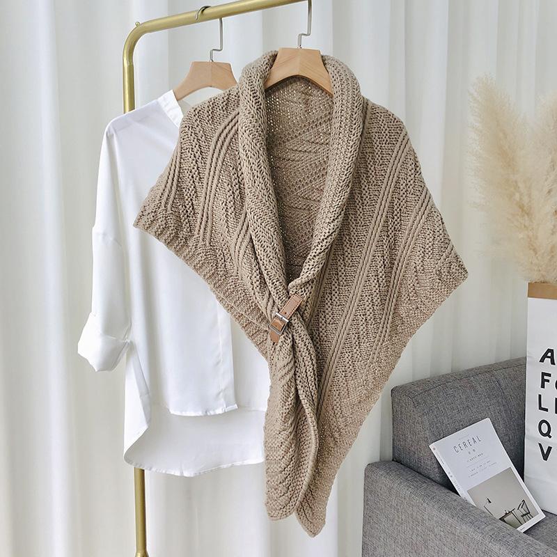 Neuer gestrickter Wollschal mit perforiertem Dreieckstuch-Überzug Kaschmirschal Dick Warm Halswärmer Damen Cape Umhang Poncho