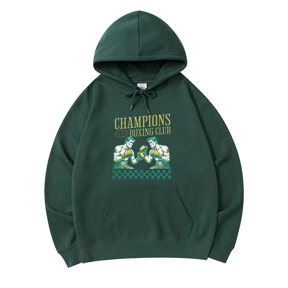 

300 г/м² Мужские хлопковые толстовки с капюшоном Vintage Sport Champions Boxing Club Print Премиум хлопковая толстовка XS армия зеленый