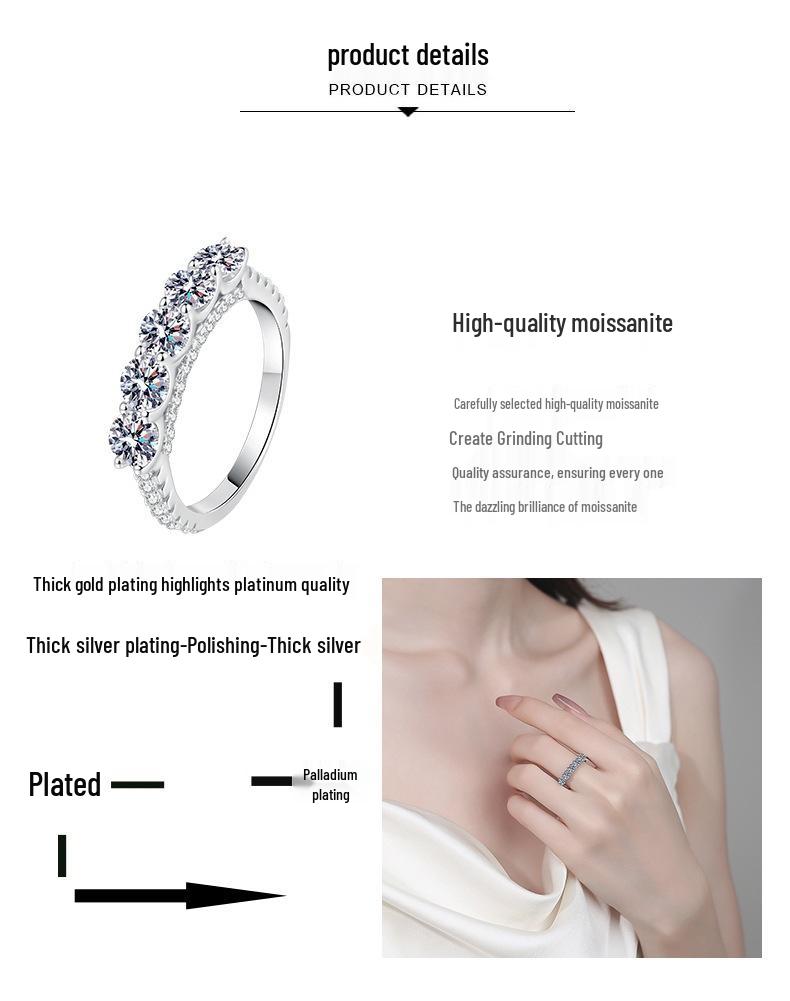 Yin Baichuan S925 Sterling Silver Women's Moissanite Princess Ring - 1 Carat