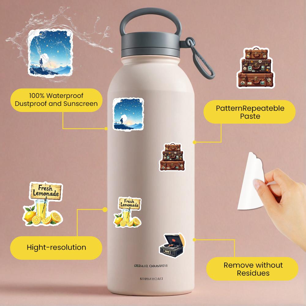 35-70pcs Retro Travel Lifestyle Stickers Aesthetic Decals For Laptop Phone Fridge Luggage Water Bottle Stationery Stickers
