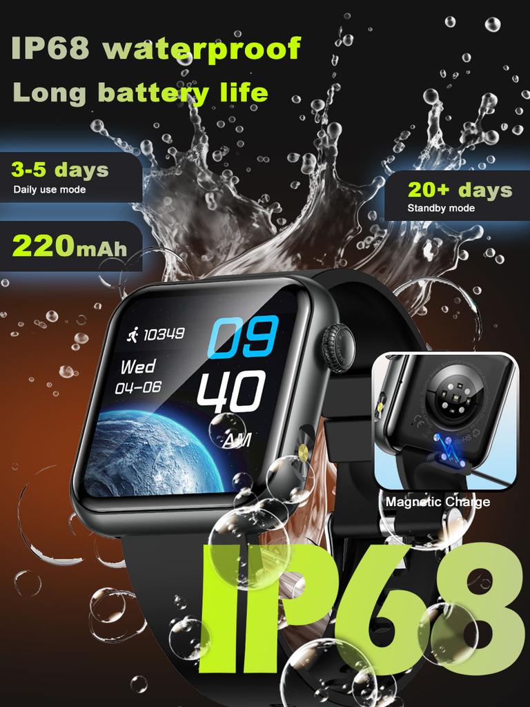 SACOSDING Bluetooth Call Smart Watch 1.72" HD Screen AI Voice Micro Gheck IP68 Waterproof BP Oxygen Heart Rate Smartwatch