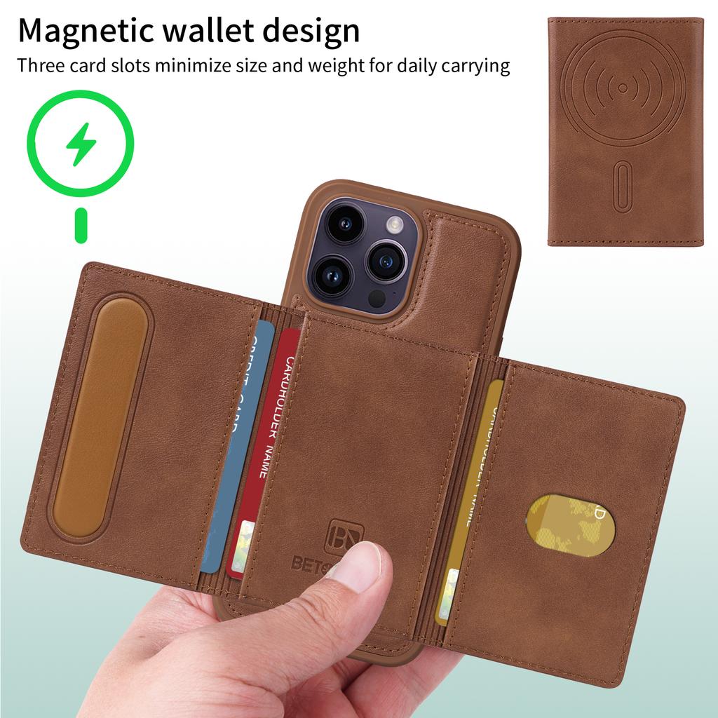 For iPhone 14 Pro Max Magnetic Case BETOPNICE Leather Phone Cover Kickstand with Detachable Card Bag