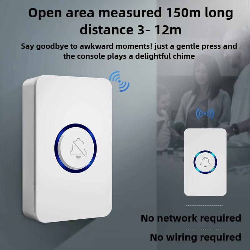 Upgraded Version One Drag One Music Remote Control Doorbell Adhesive Long-range High Sound Caller Smart Doorbell for Elderly Kid