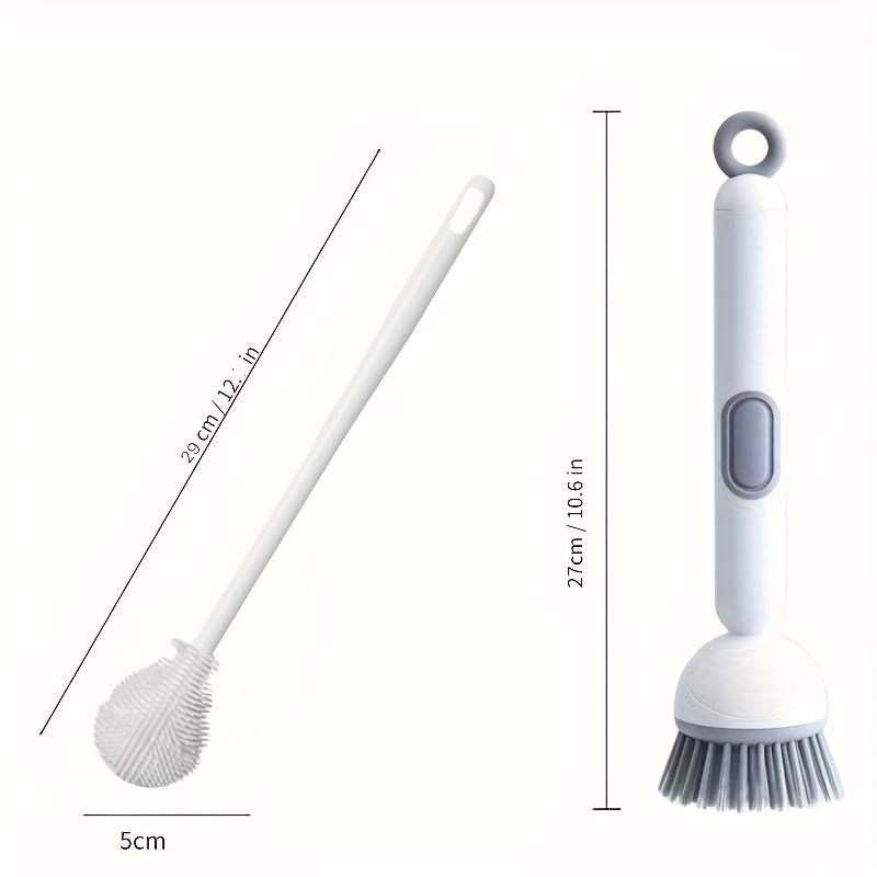 

2pcs Heavy-Duty Dish Cleaning Brush Set with Detergent Dispenser - Rotating Scrubber & 2 Long Reach 90° Cup Brushe светло-серый